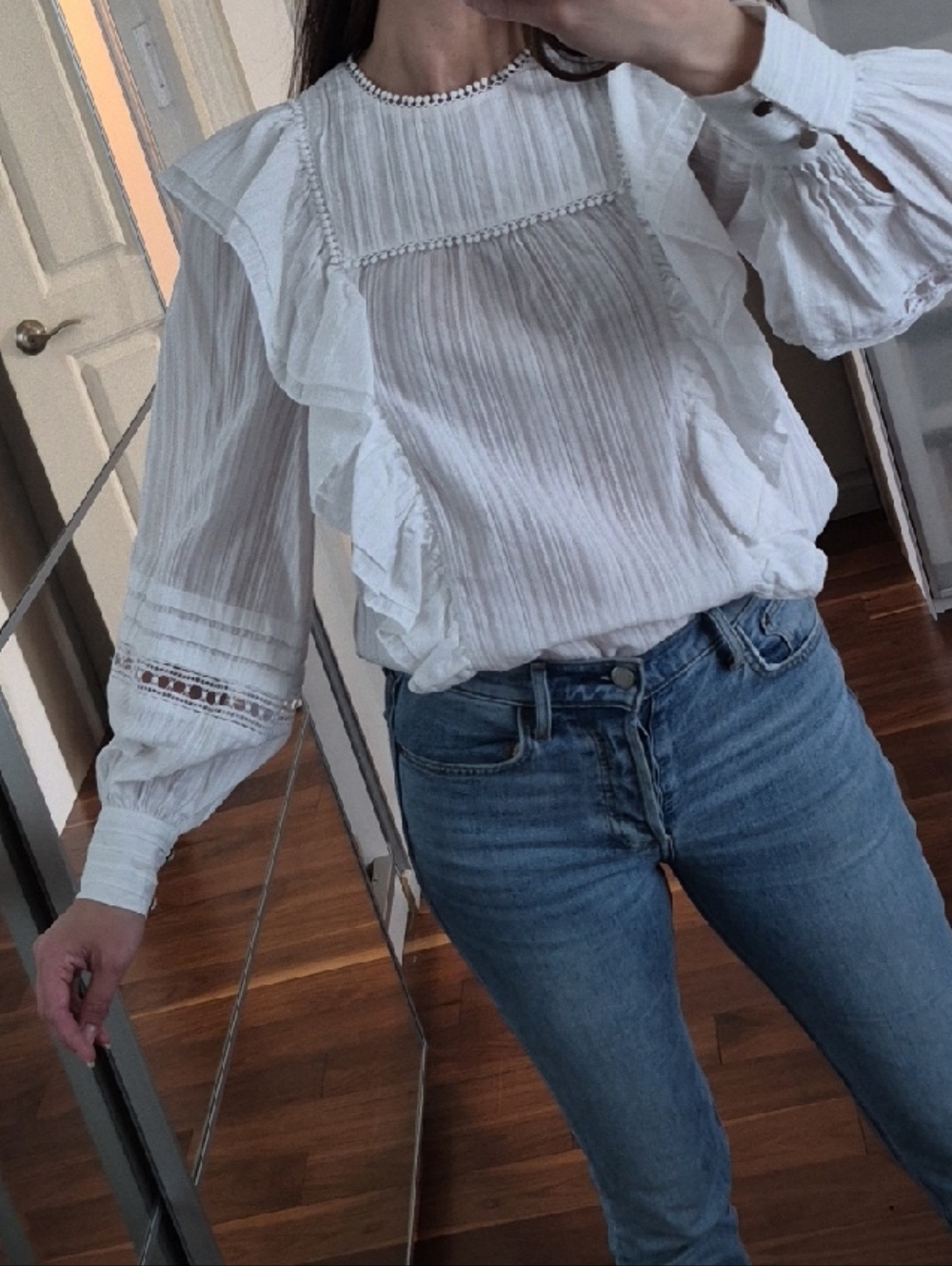 Ted Baker White Ruffle Pintuck Peasant Blouse